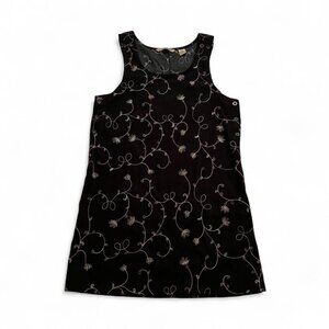 Vintage 90s Jenna Lane NY Black Whimsical Floral Embroidered Sleeveless Dress